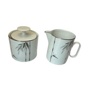 VTG Sango Bamboo Japan Coffee Creamer Sugar Bowl Lid 1980’s Brunch After Dinner